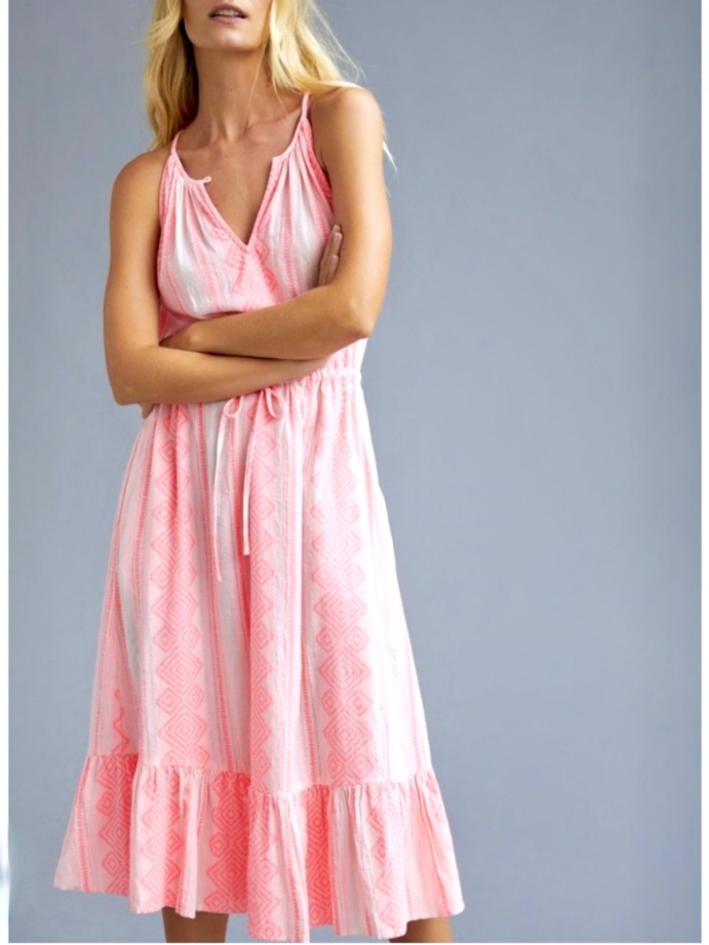 ANTHROPOLOGIE x VELVET by SPENCER & GRAHAM Embroidered Maxi Dress in Coral - L